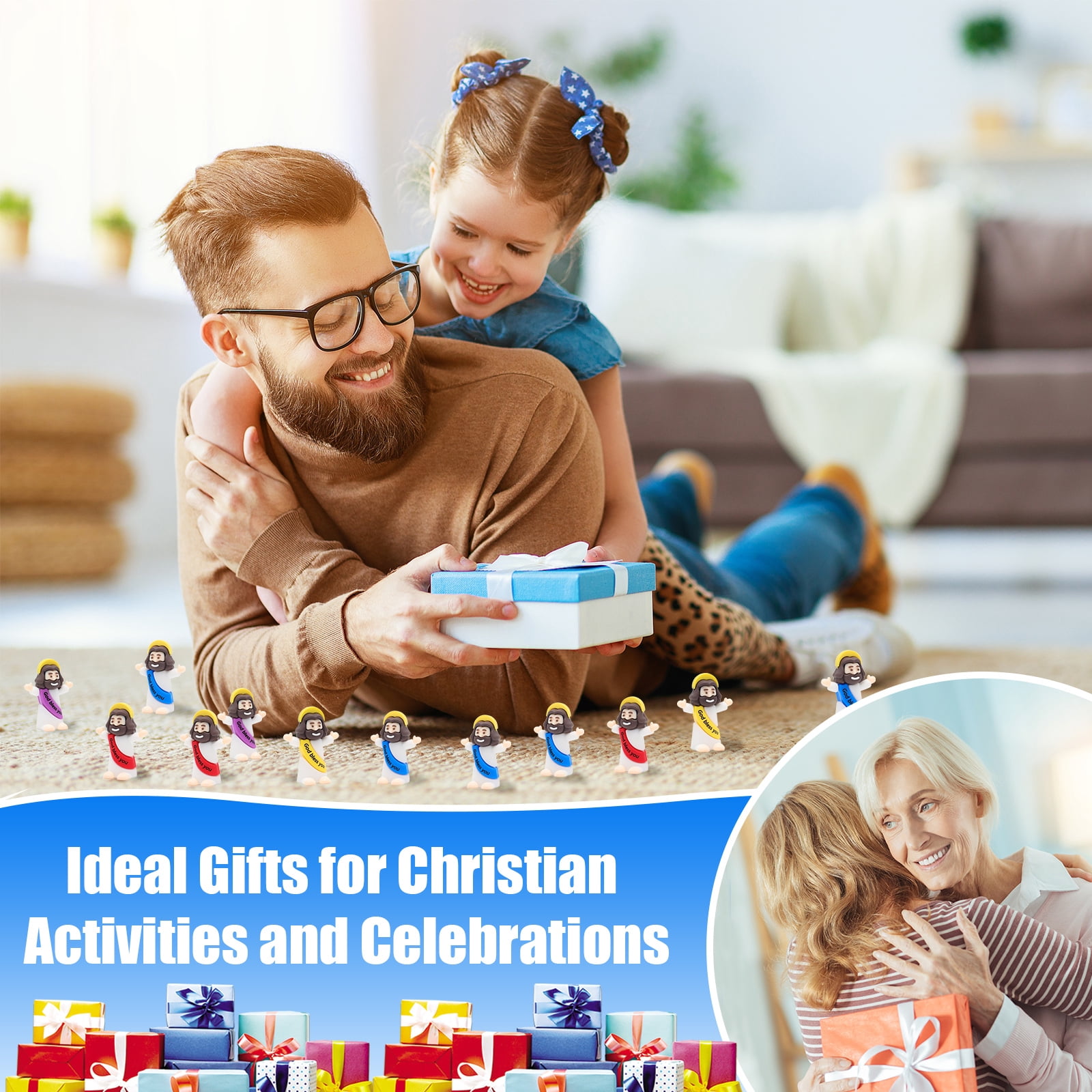 100PCS Multicolor Mini Jesus Figurines - Christian Decorations Featuring 'God Bless You, ' Perfect For Jesus Challenge, Social Media Games, Party Props, And Religious Favors Easter Gift
