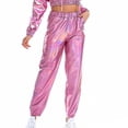 thumbnail image 2 of Pantalones de cintura alta para mujer, ropa informal de verano, pantalones metálicos, 2 of 2