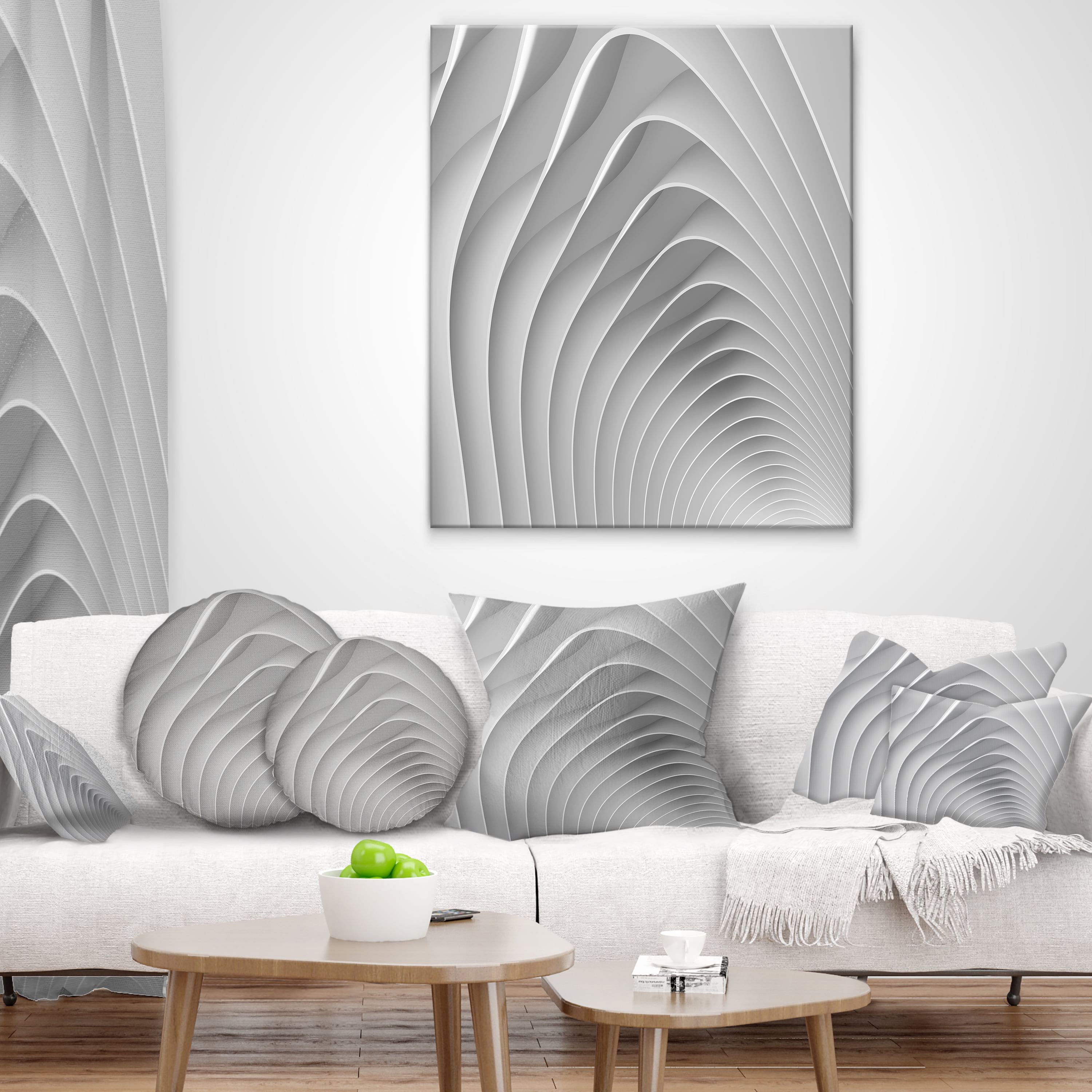 Designart Fractal Bulgy White 3D Waves - Contemporary Throw Pillow - 18x18