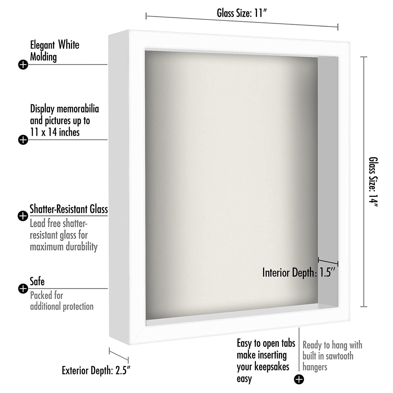 Americanflat 11x14 Shadow Box Frame, White