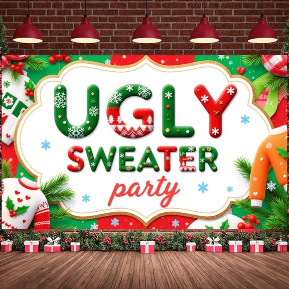 Christmas Theme Ugly Sweater Banner Ugly Sweater Design Christmas Party Banner Snowflake Pattern Colorful Holiday Banner for Christmas Party Ugly Sweater Party Holiday Gathering