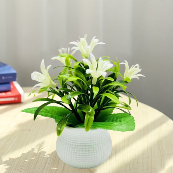 Mdesiwst 5 Orchid Flower Head Artificial Potted Plants Home Office Wedding Faux Floral Bonsai Indoor Outdoor Desktop Decoration