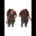 thumbnail image 2 of Blusas Casuales de Talla Grande para Mujer, Cuello en V, Color Liso, Ligeras y de Corta. Color Café 5XL, 2 of 5