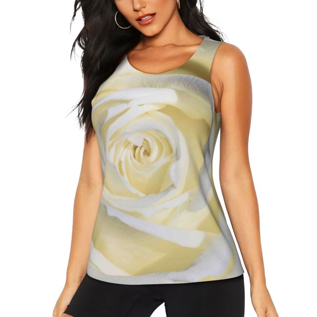 Fotbe White Rose Blusas Sin Mangas para Mujer – Estilo Casual, Corte Suelto, Slim-Fit, Cuello Redondo Deportivo, Tops de Verano para Gimnasio y Yoga-Large
