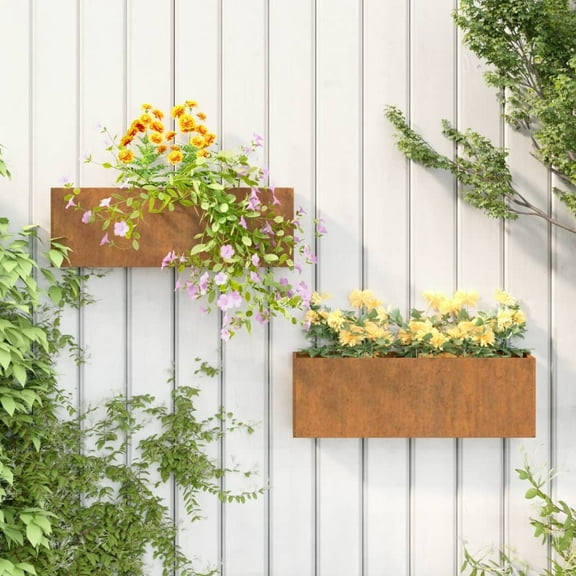 vidaXL Wall Planters Decor Hanging Flower Plant Pot 2 pcs Rusty Corten Steel 20.9"x3.9"x6.7"