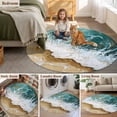 thumbnail image 6 of Teal Gold Round Living Room Rugs 8 ft, White Gradient Ocean Wave Oil Painting Style Washable Large Area Rug with Non-Slip Sturdy Edge Binding Round Carpet for Dining Room Kitchen Office, 6 of 9