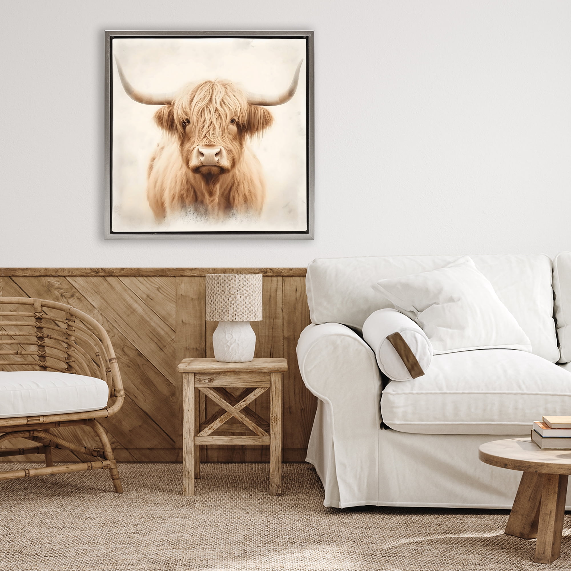 Stupell Industries Dreamy Fluffy Highland Portrait Gray Framed Floater Canvas Wall Art, design by Creative Studio