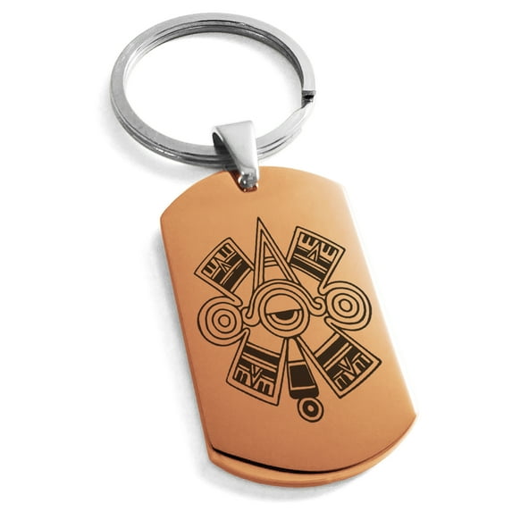 Stainless Steel Aztec Ollin Third Eye Rune Engraved Dog Tag Keychain Keyring