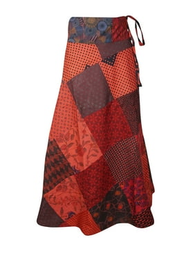 Mogul Women Cotton Patchwork Long Skirt Printed Ethnic Beach Cover Up Sarong Dress One Size