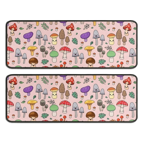 Kitchen Rugs Sets Of 2,Colorful Mushroom Cartoon Pink Pattern Anti Fatigue Kitchen Mat Rugs Non Slip Washable,Decorative Kitchen Floor Mats for Kitchen,Sink,Laundry,17"x47" 17"x47"
