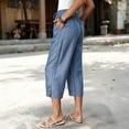 thumbnail image 5 of Capris for Women with Pockets Petite Pants Drawstring Casual Pull on Palazzo Trousers with Pockets Loose High Waisted Wide Leg Lounge Pants Light Blue 2XL, 5 of 8