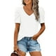 thumbnail image 3 of Camisa de manga abullonada, blusa de manga corta con escote en V y manga corta para mujer, color liso, precio inmejorable, 3 of 4