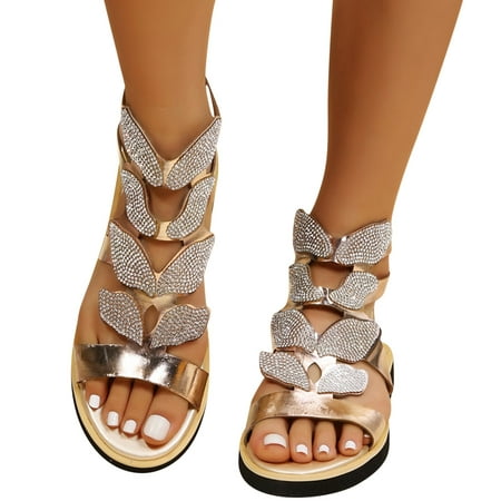 

CAICJ98 Sandals Women Women s Rivet Rhinestone Pearl Flat Sandals Slip on Memory Foam Sandals Open Toe Slide Sandals Gold