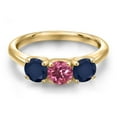 thumbnail image 3 of Gem Stone King 10K Yellow Gold Pink Tourmaline and Blue Sapphire Engagement Ring for Women | 1.72 Cttw | Round 5MM | Gemstone October Birthstone | Size 9, 3 of 6