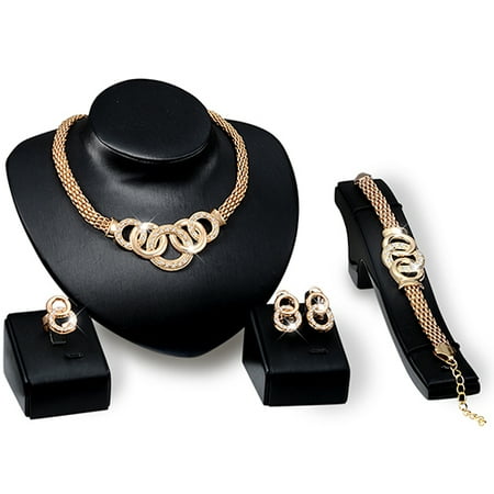 

Women Bridal Crystal Choker Necklace Earring Bracelet Chandelier Ring Jewelry Set