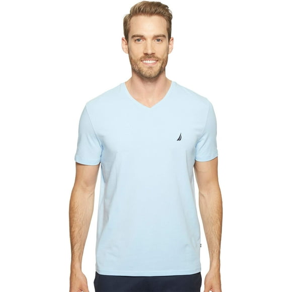 Camiseta Nautica para hombre, manga corta, lisa, entallada, cuello en V, azul