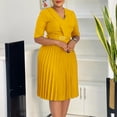 thumbnail image 2 of AURA Women’s Pleated A-Line Midi Dress V-Neck Short Sleeve High Waist With Belt S-XXXL, 2 of 8