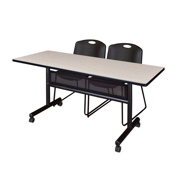Romig Kobe 60 x 24 in. Flip-Top Privacy Nesting Table- Maple, 2 Zeng Stack Chairs- Black
