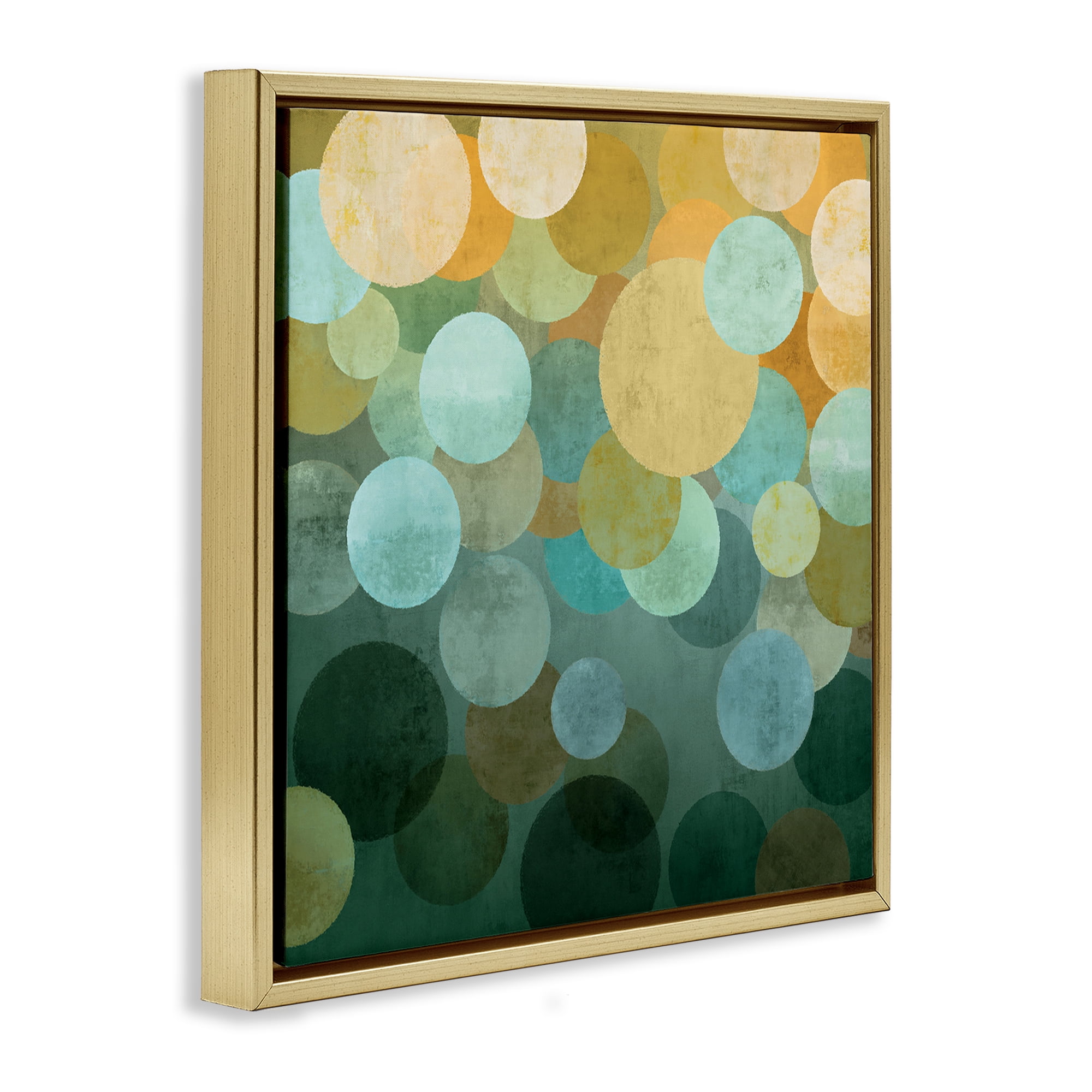 Stupell Industries Round Layered Circles Abstract Painting Gold Floater Framed Canvas Art Print Wall Art, 25 x 25