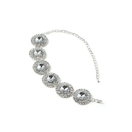 Around Crystal - Silver Crystal Rhinestones around a Circle Crystal Stone Insert Bracelet