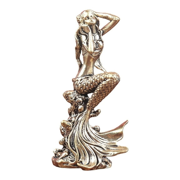 Mermaid Figurine Fish Tank Ornament Miniature Brass Sculpture for Home Office Aquarium Desktop
