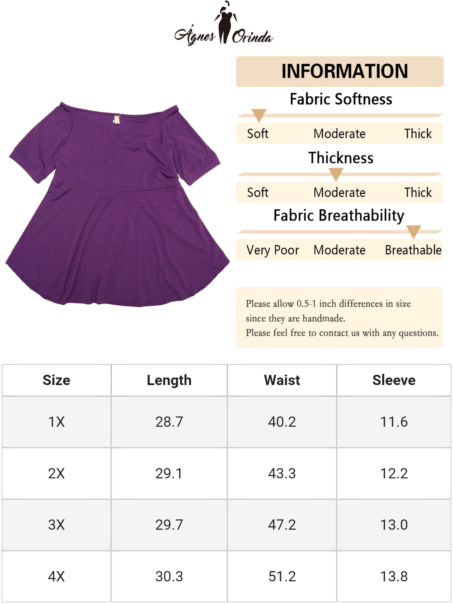 DARING DIVA Women's Plus V Neck Short Sleeve Ruched Peplum Blouse 4X Purple
