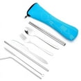 thumbnail image 1 of Xiao Hua 7-piece portable travel cutlery set with box, stainless steel reusable portable cutlery set, Blue, 1 of 5