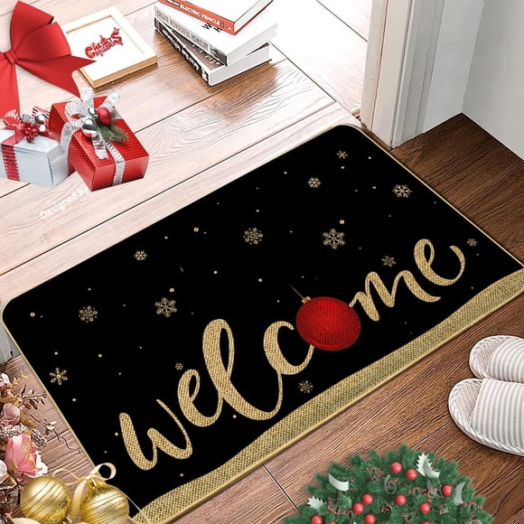 Tapis de Porte de Noël Joyeux Noël Tapis Antidérapant et Lavable Tapis d'Hiver Dos en Caoutchouc Père Noël Flocons de Neige Tapis de Porte pour Intérieur Extérieur