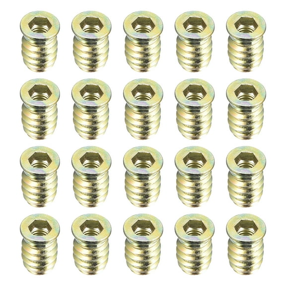 M6x17mm Threaded Insert Nuts Carbon Steel Zinc Plated 20 Pack