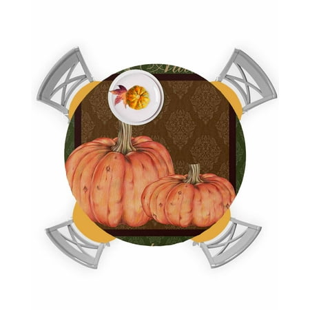 

Round Tablecloth with Elastic Retro Farm Thanksgiving Autumn Pumpkin Waterproof Stain-proof Table Cover Wipeable Fitted Table Cloths for 36 -44 Round Tables Dining Kitchen