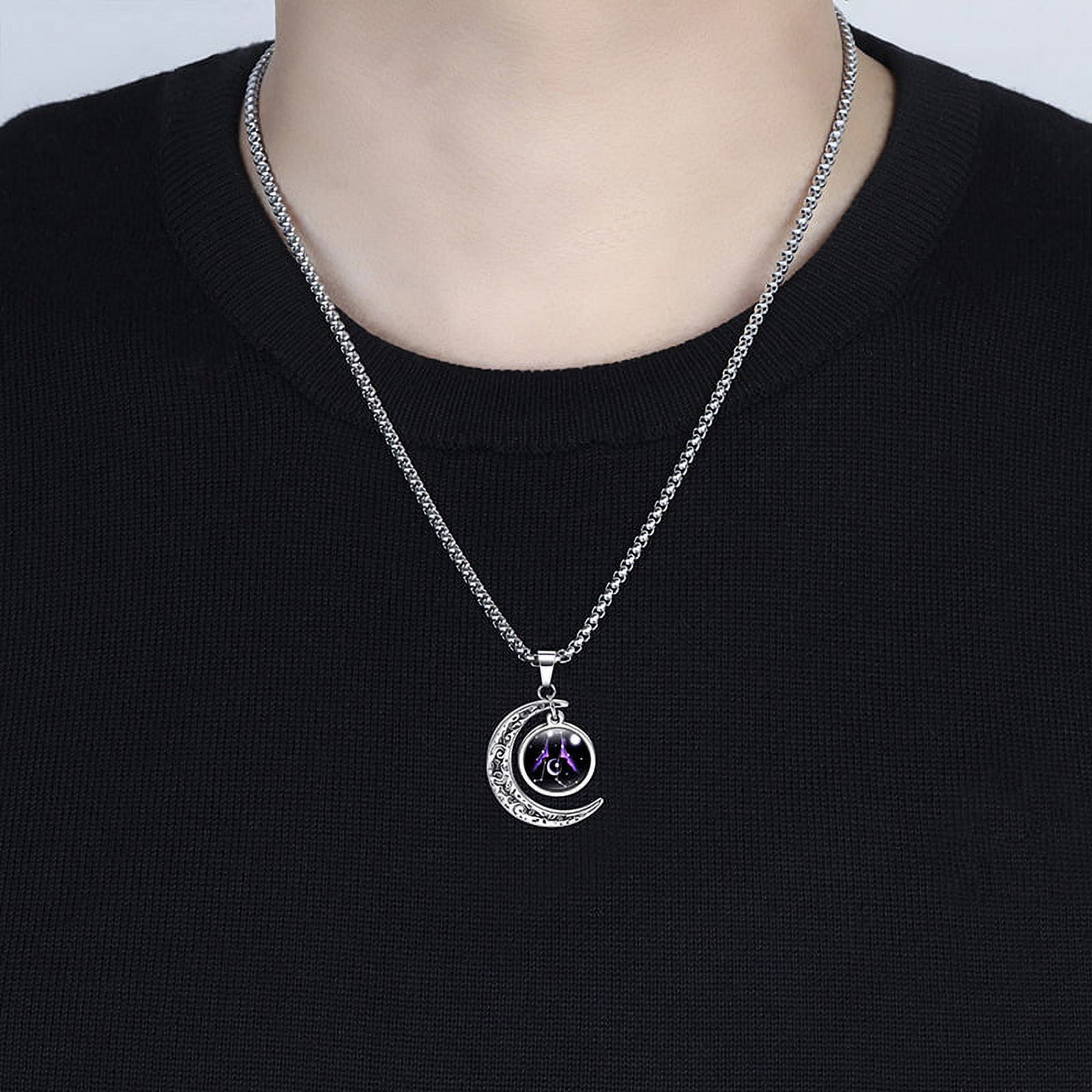 JUSTUP Wekity Stainless Steel Crescent Moon 12 Constellation Zodiac Sign Luminous Pendant Necklace Glow in The Dark,Cancer - image 2 of 4