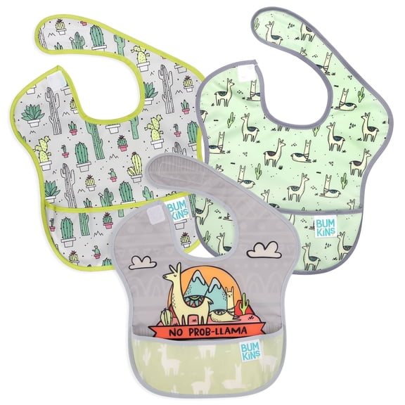 Bumkins Baby Bibs, SuperBib 3-Pack, Baby & Toddler Ages 6-24 Mos (Llama & Cactus)