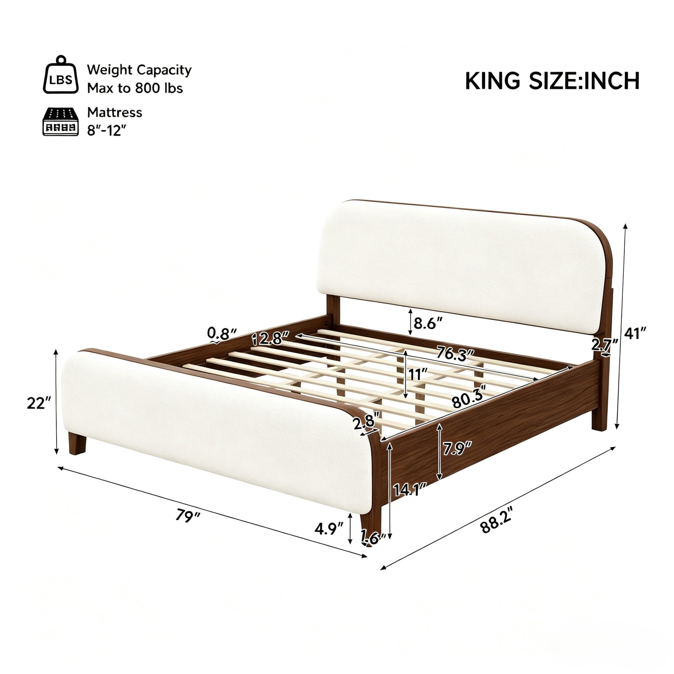 Christopher Knight Home King Upholstered Platform Bed Frame, Rounded Headboard & Footboard, Brown+Off White