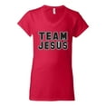thumbnail image 2 of Wild Bobby Varsity Team Jesus Inspirational/Christian Women Standard V-Neck Tee, Red, X-Large, 2 of 5