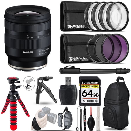 Tamron 11-20mm f/2.8 Di III-A RXD Lens for Sony E + MACRO UV-CPL-FLD Filter + Monopad - 64GB Accessory Kit (International Version)