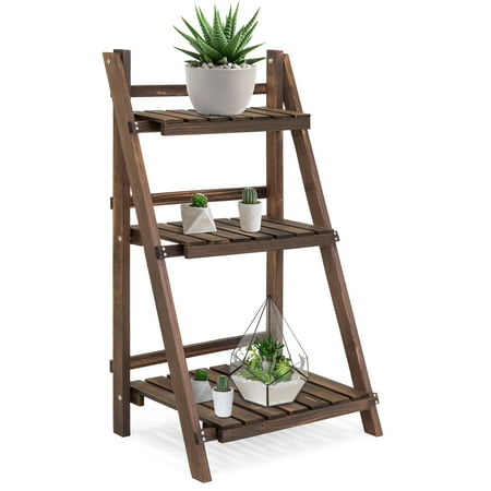 Best Choice Products 3-Tier Indoor Outdoor Multipurpose Folding Wood Plant Storage Display Rack Stand for Flowers, Succulents, Books and Pictures, (Best Plants For Small Aquaponics)