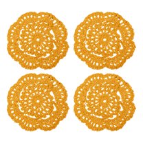 Uxcell 4Pcs Crochet Doilies 3.94" Cotton Woven Fabric Coasters, Round Handmade Coasters with Floral Apricot