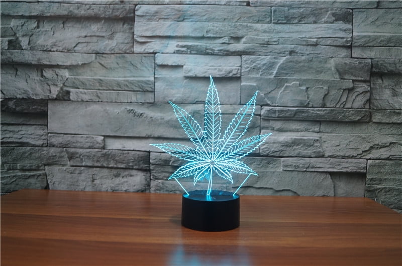 3D Illusion Led Night Light Lamp Botanica Cannabis Marijuana Office Bar Room Lampada Decorativa O Batteria Nightlight A Batteria 
