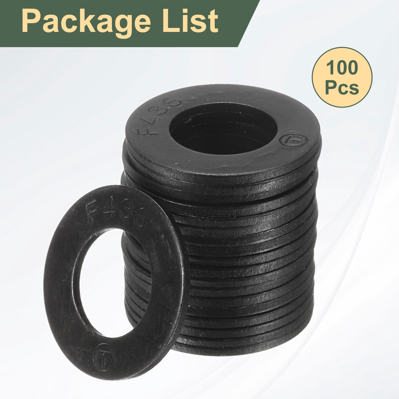 100 Pcs 7/16" Black Flat Washers, 23mm Outer Diameter, 45 Steel Metal Washer for Screws and Bolts