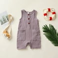 thumbnail image 2 of Kids Summer Girls Romper Solid Color Sleeveless Breathable Casual Onesie Jumpsuits With Pockets Outfits Purple Infant Boys Bodysuit 0-6M, 2 of 7
