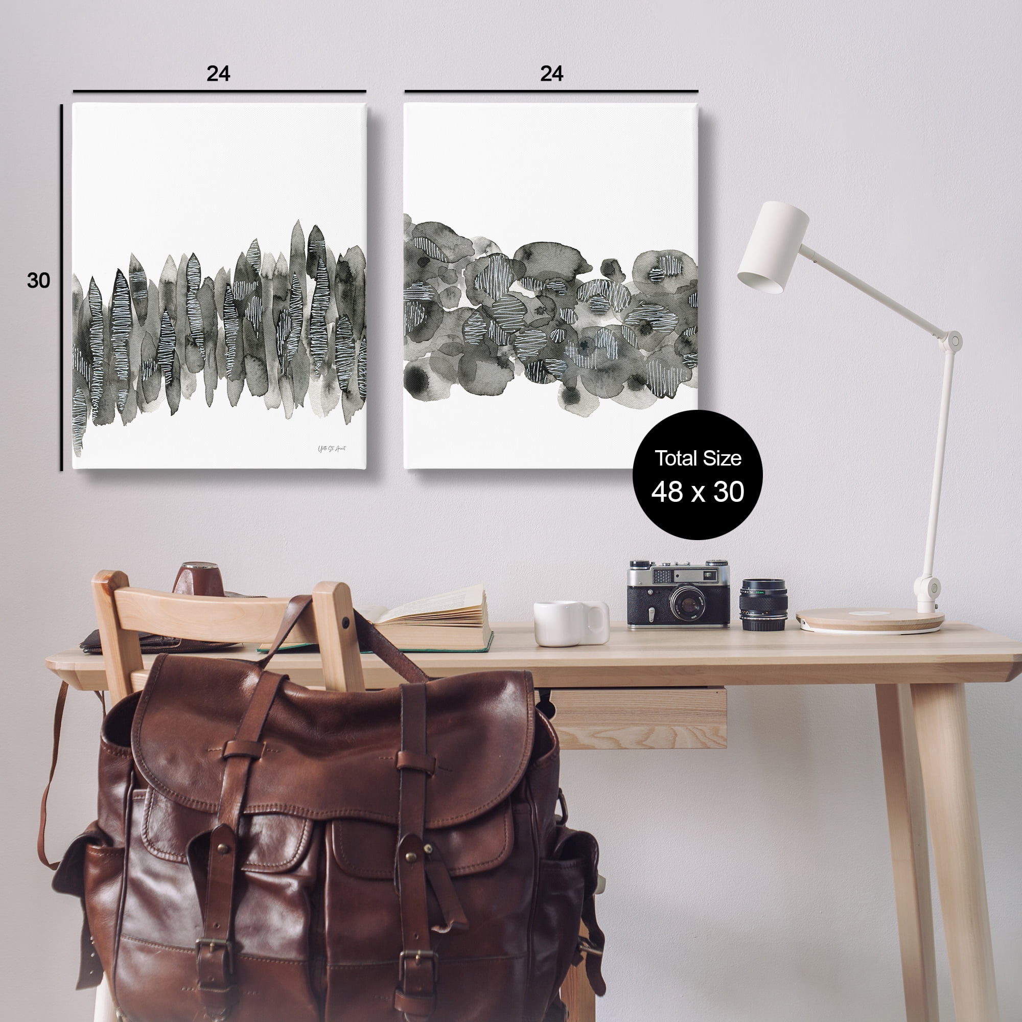 Stupell Industries Abstract Charcoal Kindling Abstract Painting Wrapped Canvas Art Print Wall Art, 24 x 30, Set of 2