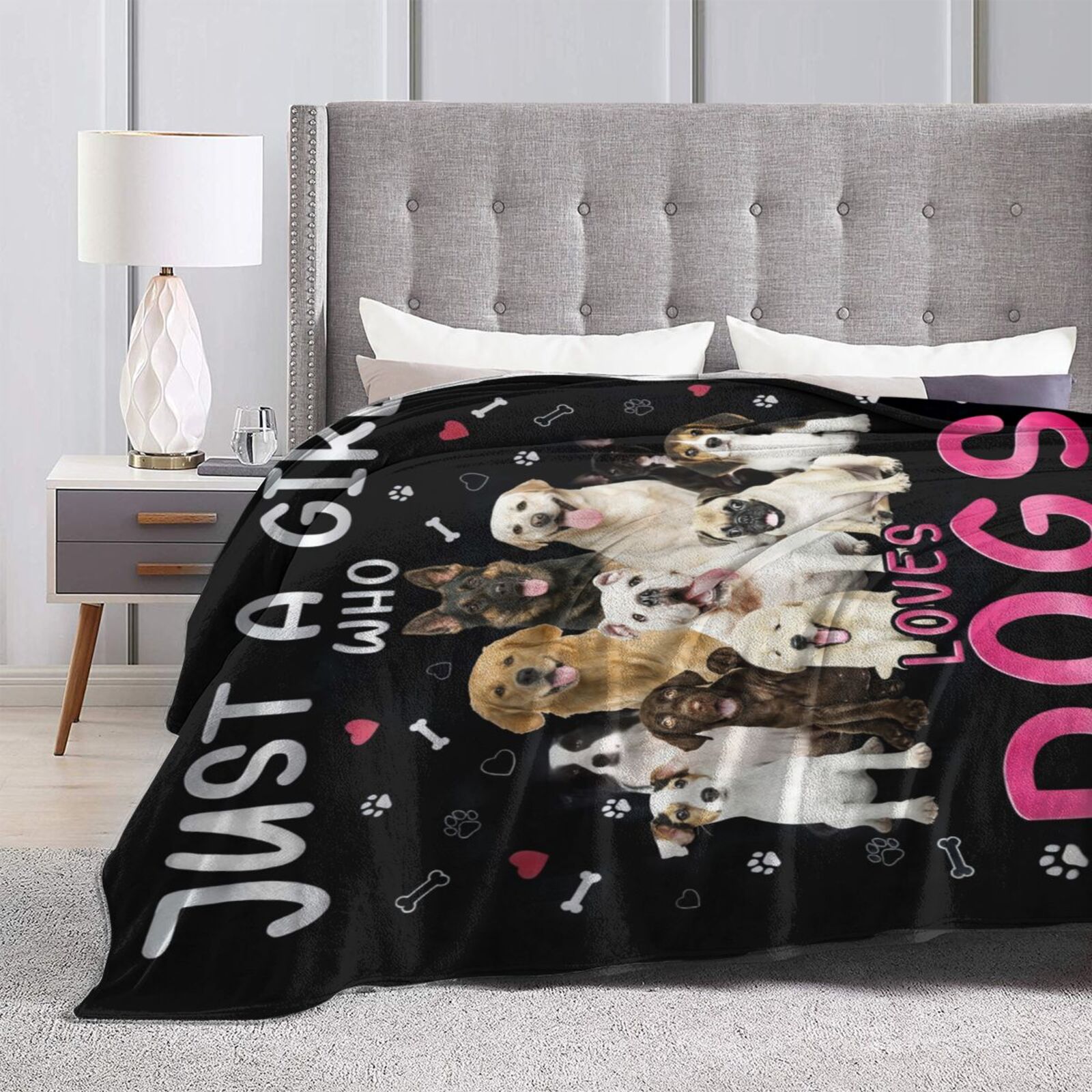 Wijzvio Just A Girl Who Loves Dogs Throw Blanket Soft Fuzzy Fleece Blanket For Couch Bed Living Room Decoration 80"X60"