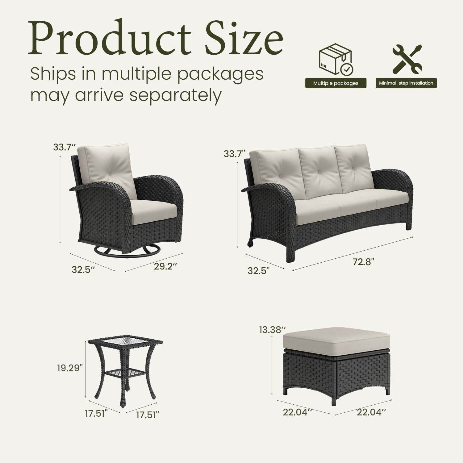 LayinSun 6 Pieces Patio Outdoor Conversation Set, Wicker Furniture Set with Swivel Chairs and Ottomans 7-Seat