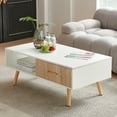 thumbnail image 3 of 40.94" Rectangle Coffee Table with Solid Wood Legs, Sliding Drawer Storage - Modern Living Room Furniture, White, 3 of 9