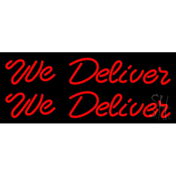 Red We Deliver LED Neon Sign 13 x 32 - inches, Black Square Cut Acrylic Backing, with Dimmer - Bright and Premium built indoor LED Neon Sign for restaurant window and interior decor.