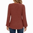thumbnail image 3 of Women's V Neck Ribbed Knit Long Sleeve Tops Casual Bishop Sleeve Pullover Shirts for Fall Daily Wear, 3 of 7