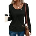 thumbnail image 5 of SLADYGLO Women Crew Neck Long Sleeve Buckle Pleat Waist Top, 5 of 7