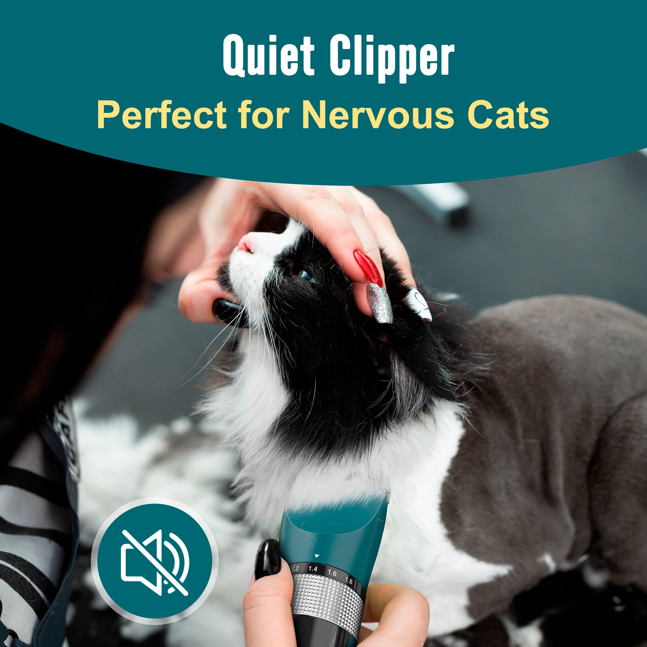 Oneisall YP-7268 5-Speed Cat Grooming Clippers, Cordless Low Noise Cat Clippers for Grooming, Rechargeable IPX6 Waterproof Cat Grooming Kit with 4 Guide Combs, Pet Hair Clipper Trimmer for Dogs Cats