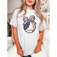 thumbnail image 1 of Camiseta de verano para mujer Manga Corta Women's Casual Baseball Bowknot Pattern T-Shirt - Geometric Design, Polyester Knit Fabric, Medium Stretch, Round Neck, Short Sleeve, Comfortable Summer TopF, 1 of 5