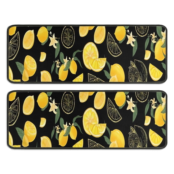 Kitchen Rugs Sets Of 2,Yellow Lemon Fruit Slices Black Pattern Anti Fatigue Kitchen Mat Rugs Non Slip Washable,Decorative Kitchen Floor Mats for Kitchen,Sink,Laundry,17"x47" 17"x47"